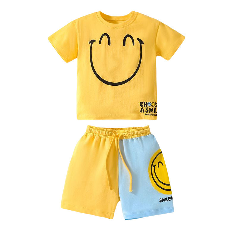 Baby Boy Smile Print Pattern Color Matching Design Clothing Sets-0