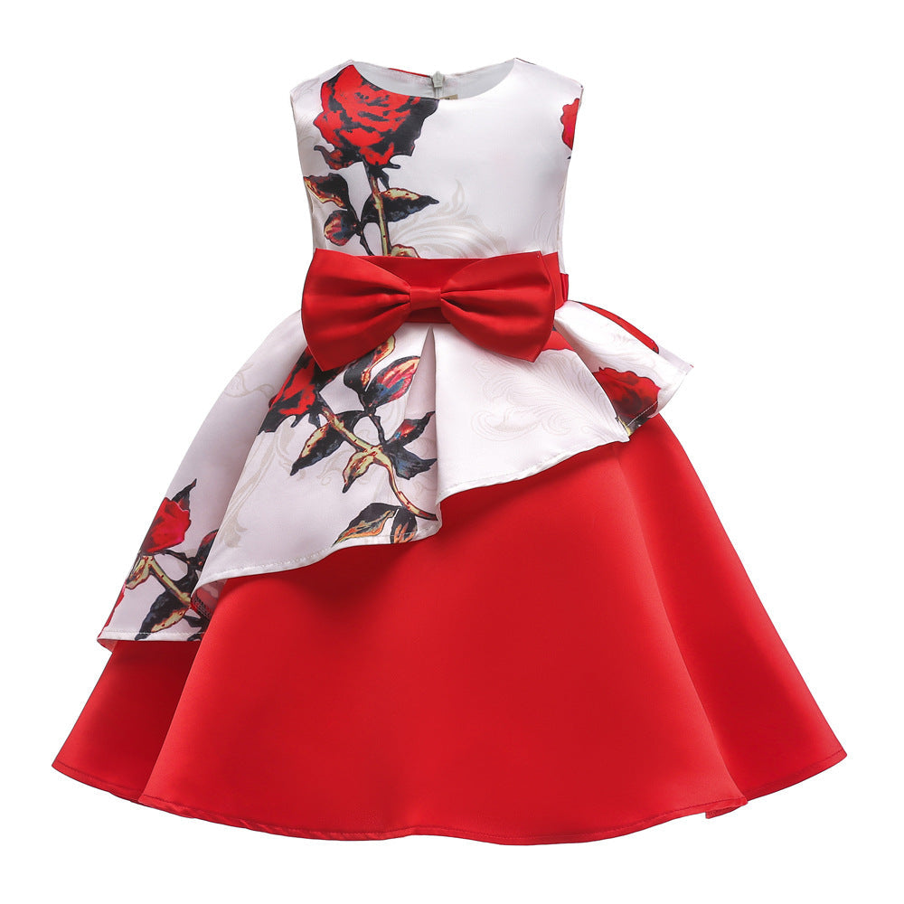 Baby Girl Floral Pattern Bow Tie Princess Tutu Dress Formal Dress-10