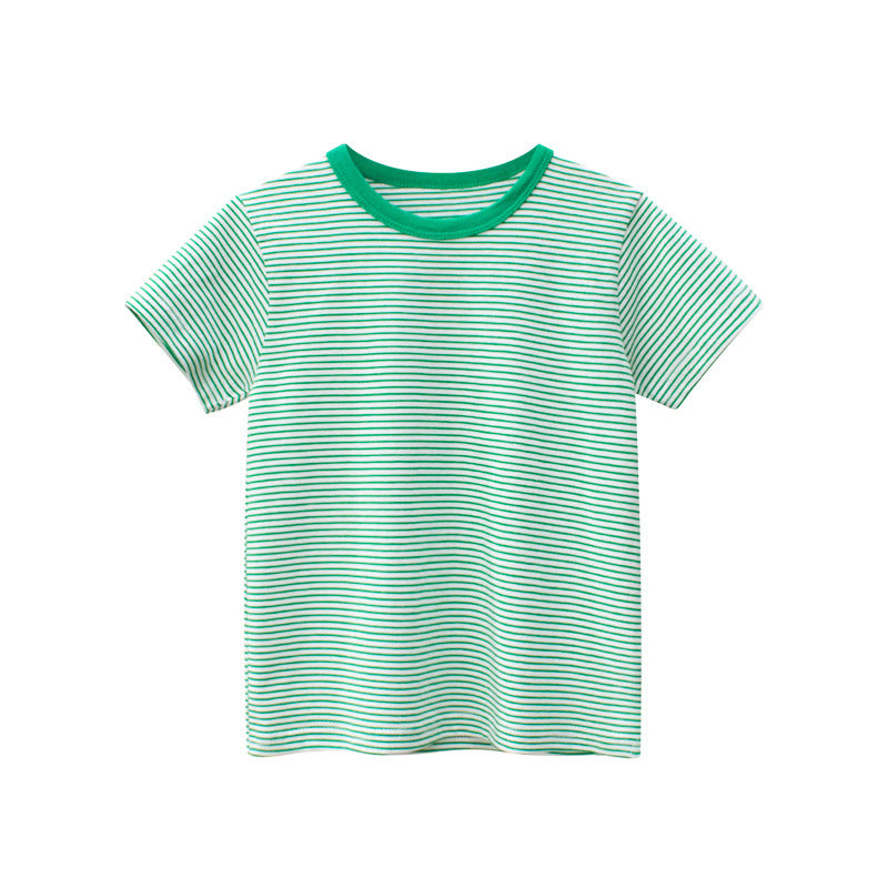 Baby Striped Pattern Casual Round Neck T Shirt Outfits-2