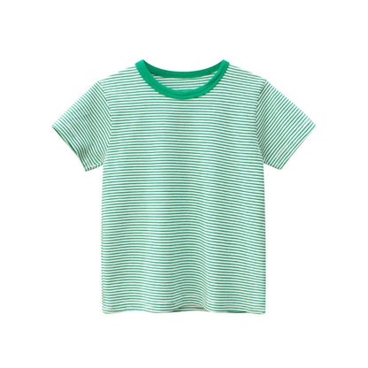 Baby Striped Pattern Casual Round Neck T Shirt Outfits-2