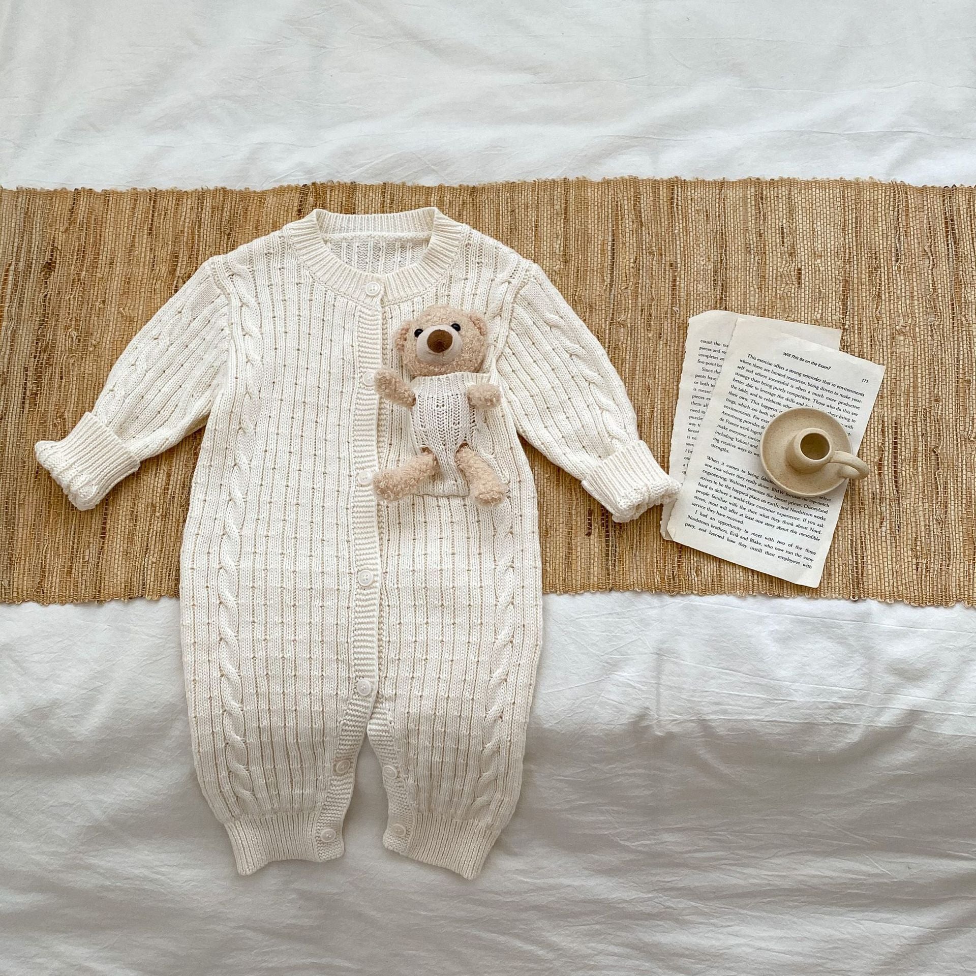 New Autumn Infant Baby Unisex Solid Knit Sweaters Long Sleeve Romper Include Little Bear-1