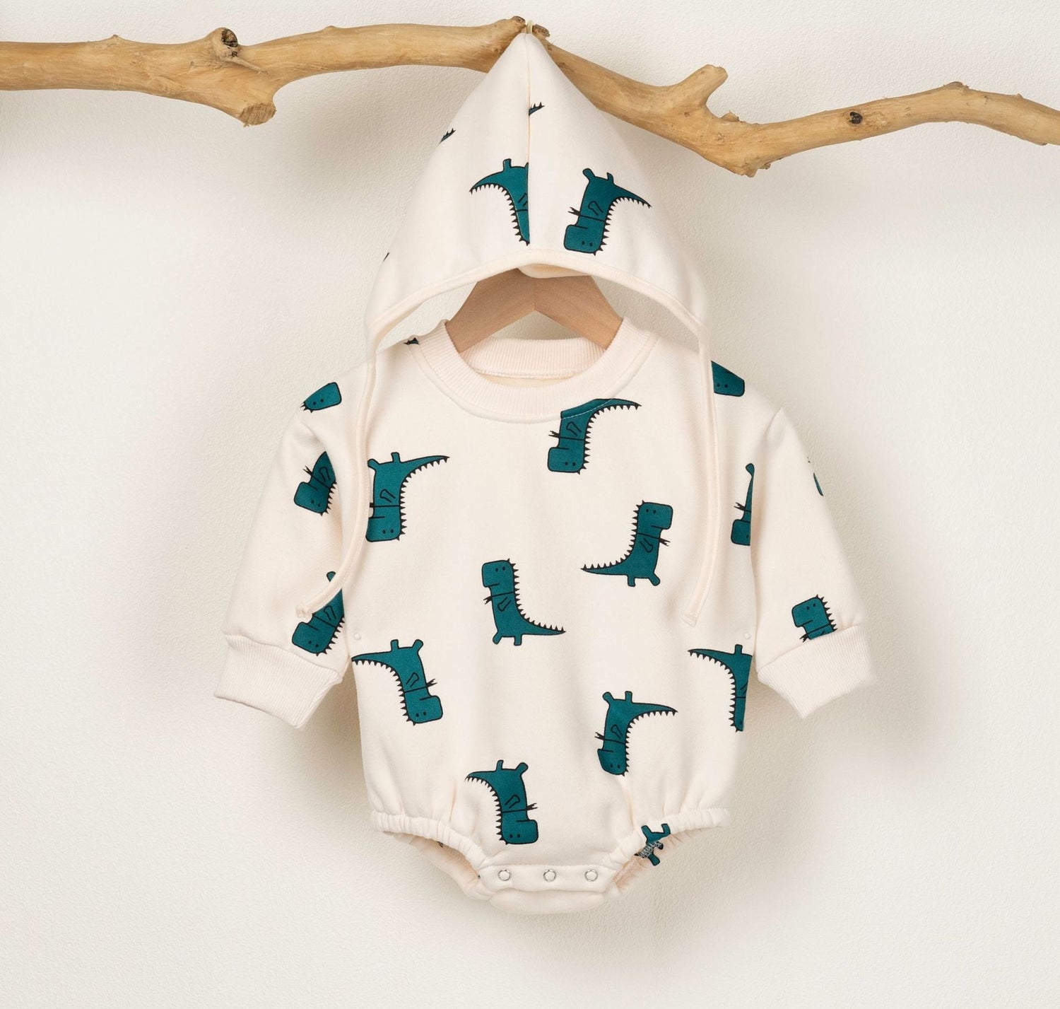 Baby Boy 1pcs Cartoon Dinosaur Pattern Long Sleeves O-Neck Bodysuit &amp; Hats-2