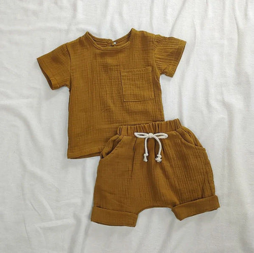 Summer New Arrival Baby Kids Short Sleeves Solid Color T-Shirt And Shorts Casual Clothing Set-1