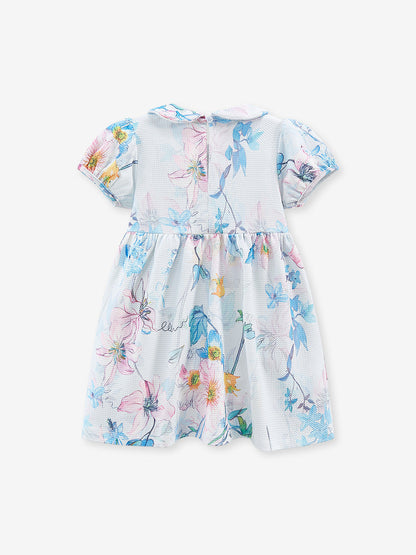 Spring And Summer Baby Girls Peter Pan Collar Short Sleeves Floral Dress-1