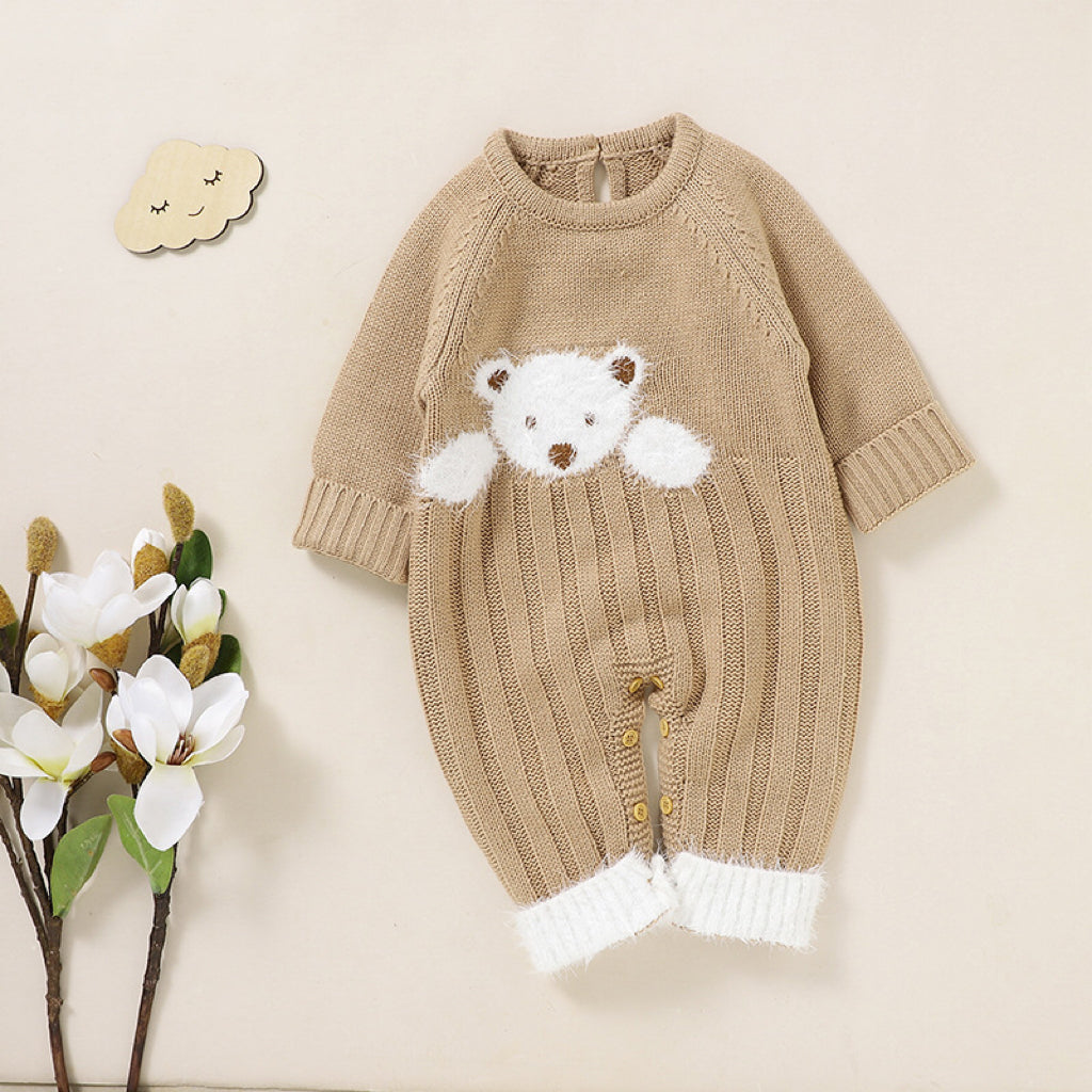 Baby Bear Jacquard Design Long Sleeve Cute Knitted Jumpsuits-1