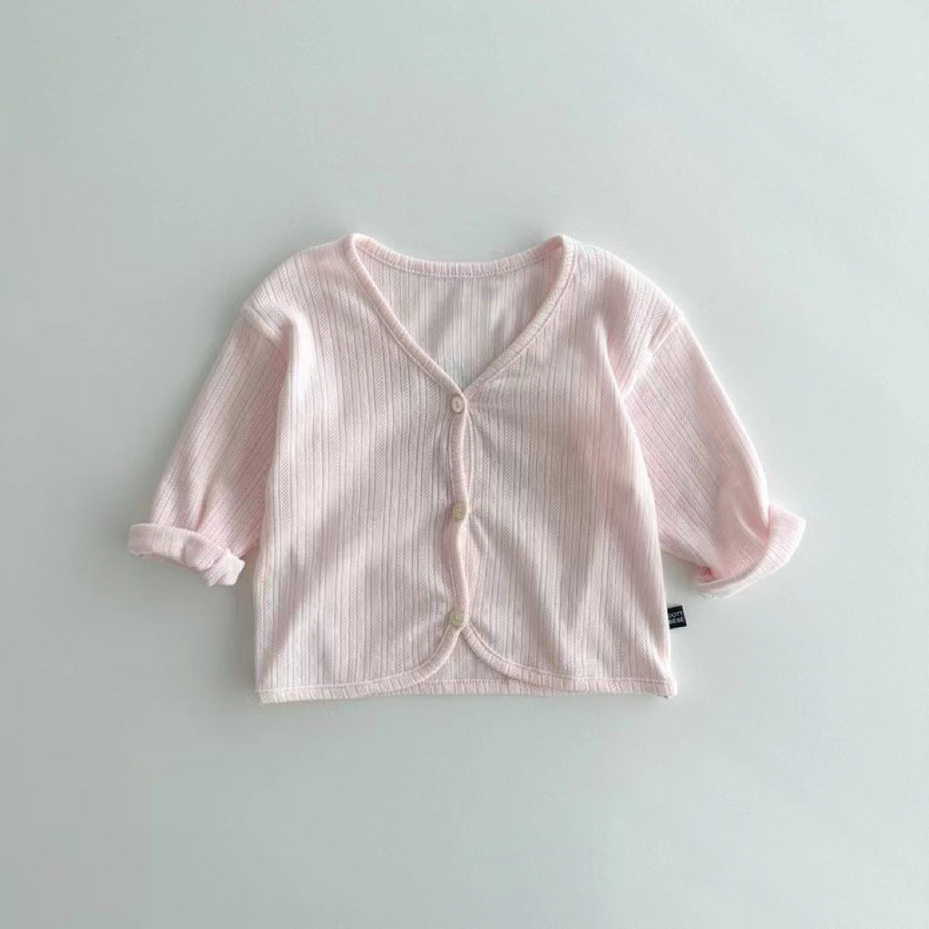 Spring And Summer Kids Unisex Minimalist And Versatile Single Breasted Children’s Thin Cardigan Shirt-2