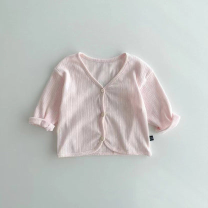Spring And Summer Kids Unisex Minimalist And Versatile Single Breasted Children’s Thin Cardigan Shirt-2