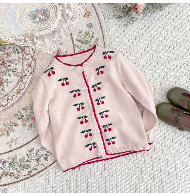 Cherry Embroidered Design Cute Cardigan-1