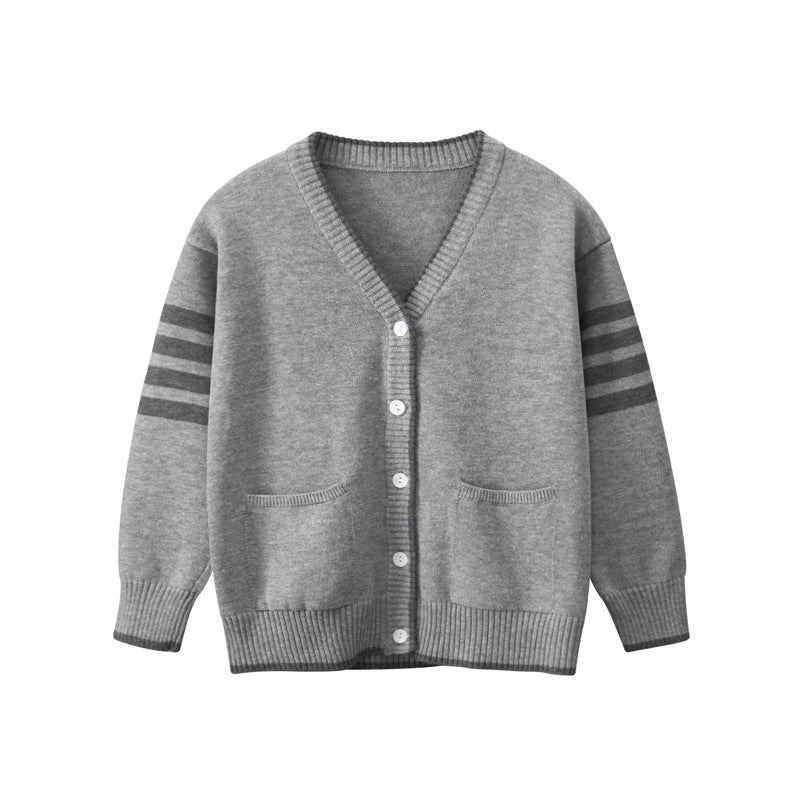 Baby Solid Color V-Neck Single Breasted Design Cardigan-2