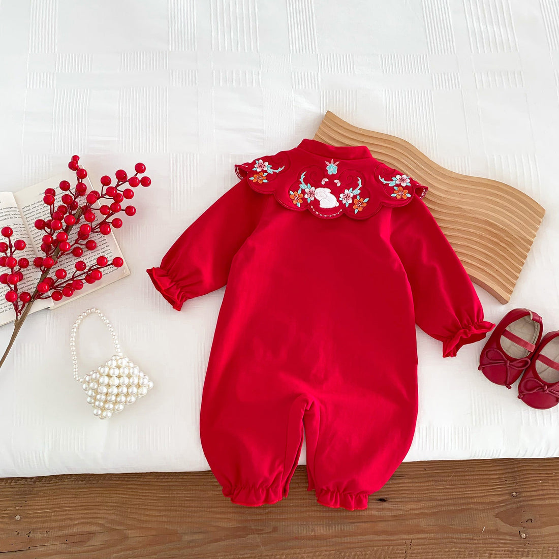 Chinese Style Red Festival Romper In Autumn-1