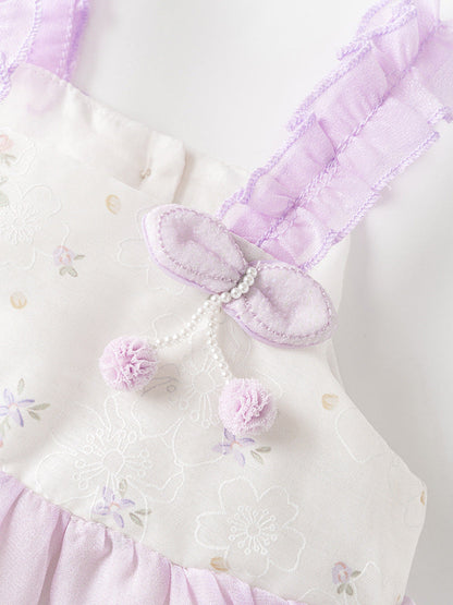 Summer New Arrival Baby Girls Light Purple Floral Pattern Sleeveless Sweet Cute Onesies-3