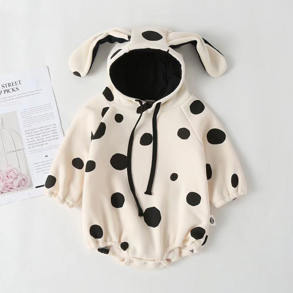 Baby Polka Dot Pattern Onesies With Hat Combo Solid Trousers Sets-2