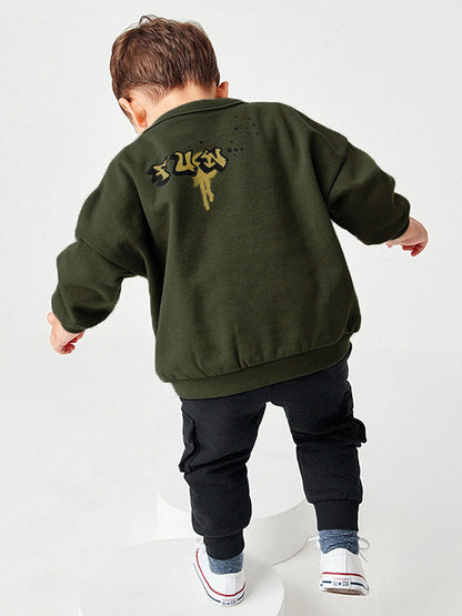 Baby Boys Kids Teddy Cartoon And Letters Printing Pattern Pullover And Solid Color Pants Two-Piece Homewear For Kids-1