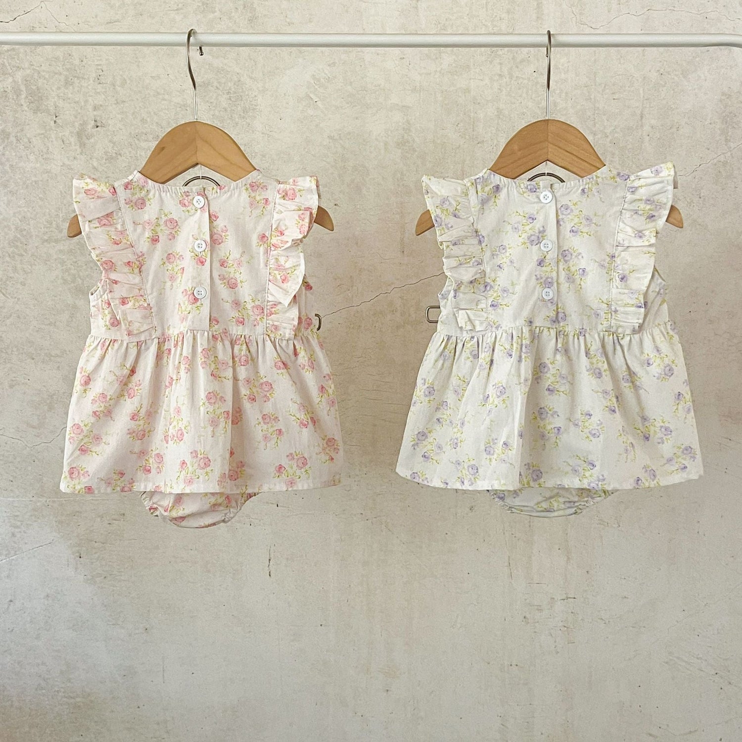 Summer New Arrival Baby Girls Plain Floral Sleeveless Square Neck Onesies-4