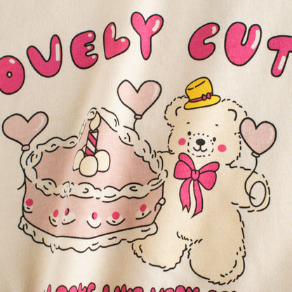 Baby Girl Lovely Cake Bear Print Color Matching Sleeves Design Summer T-Shirt-2