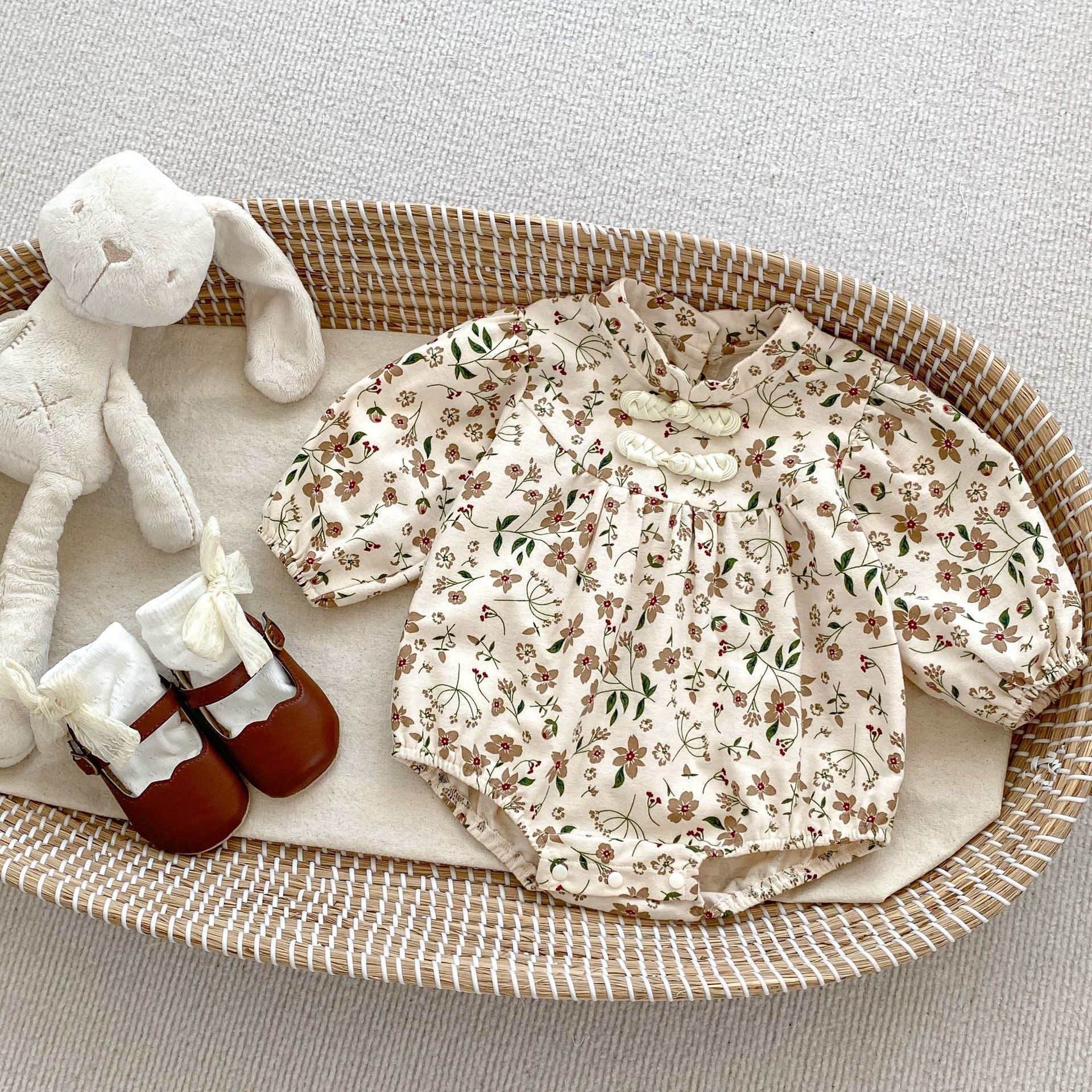 Autumn Floral Pattern Chinese Style Baby Onesies-1