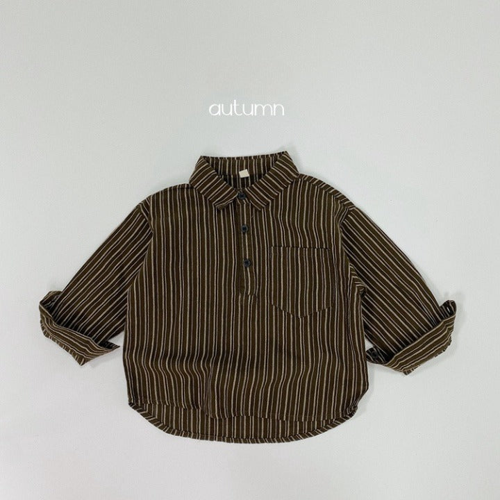 Baby Striped Pattern Quarter Button Design Latest Lapel Shirt-5