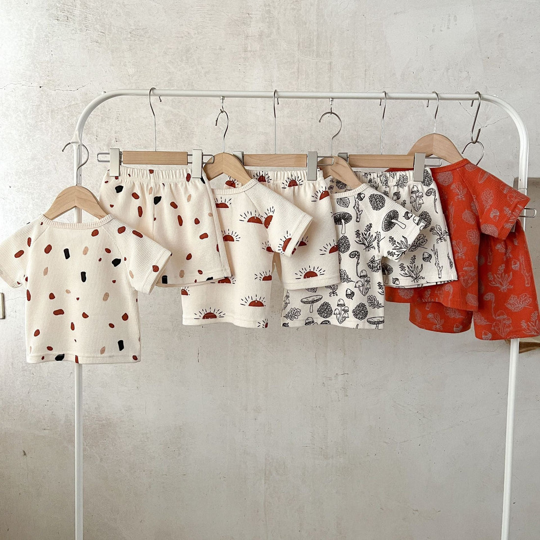 Baby Print Pattern Multi-Style Waffle Fabric Shorts Sets-1