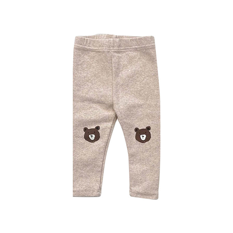 Baby Cartoon Bear Pattern Solid Color Or Striped Design Cotton Pants-2