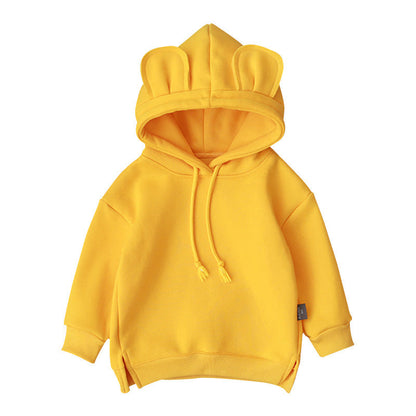 Baby Solid Color Animal Ear Patch Design Autumn Korean Style Hoodie-2