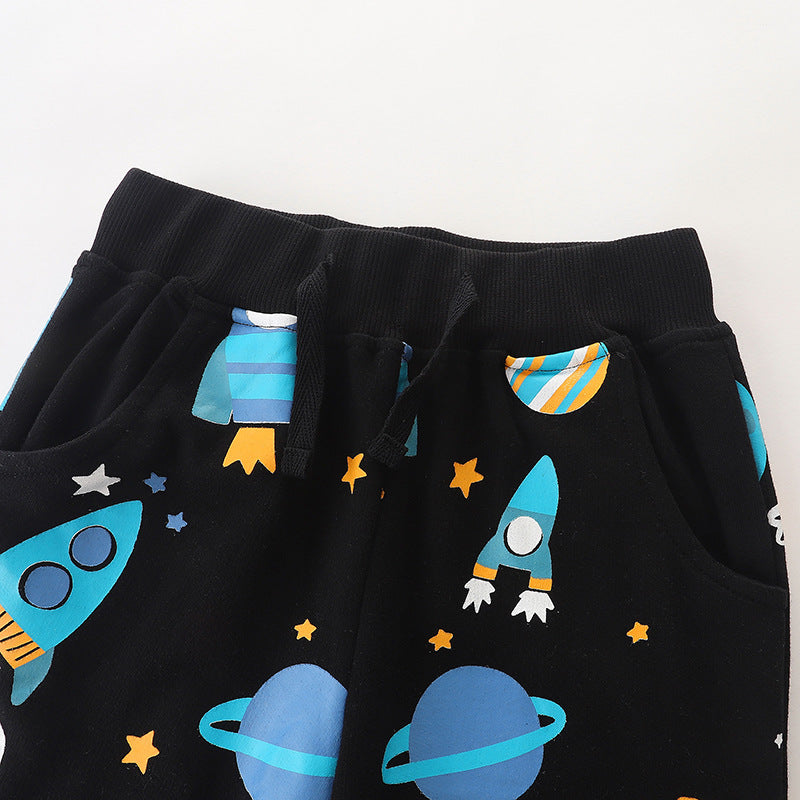 Baby Boy Planet Print Pattern Comfortable Cotton Trousers-2