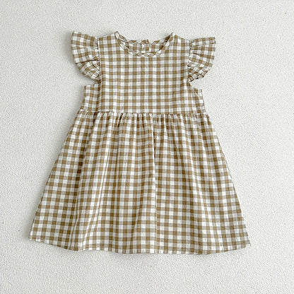 Kids Girls Plaid Short Sleeves Princess Dress-2