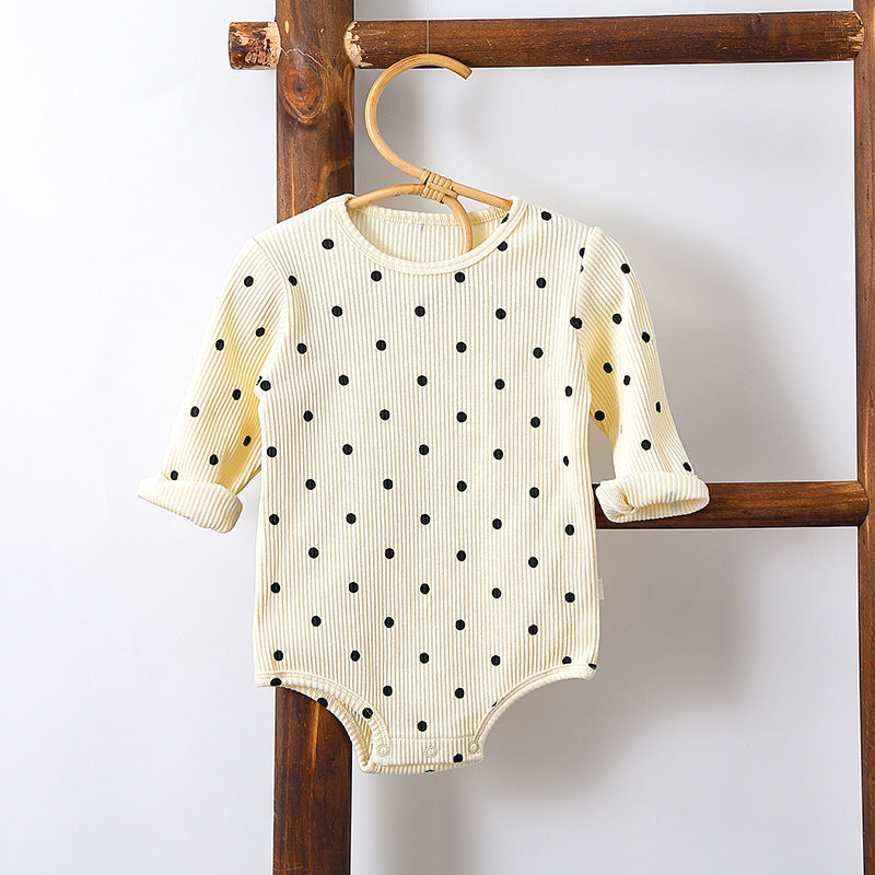 Spring Northern European Style Dots Print Crew Neck Comfy Onesies/Romper-2