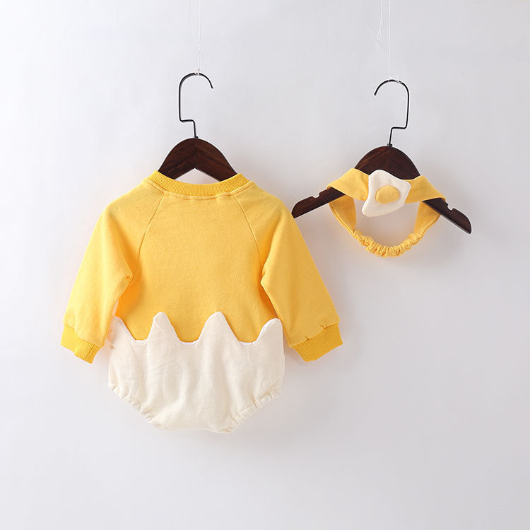 Baby Cartoon Egg Shape Design Long Sleeved Cute Bodysuit With Headband-1