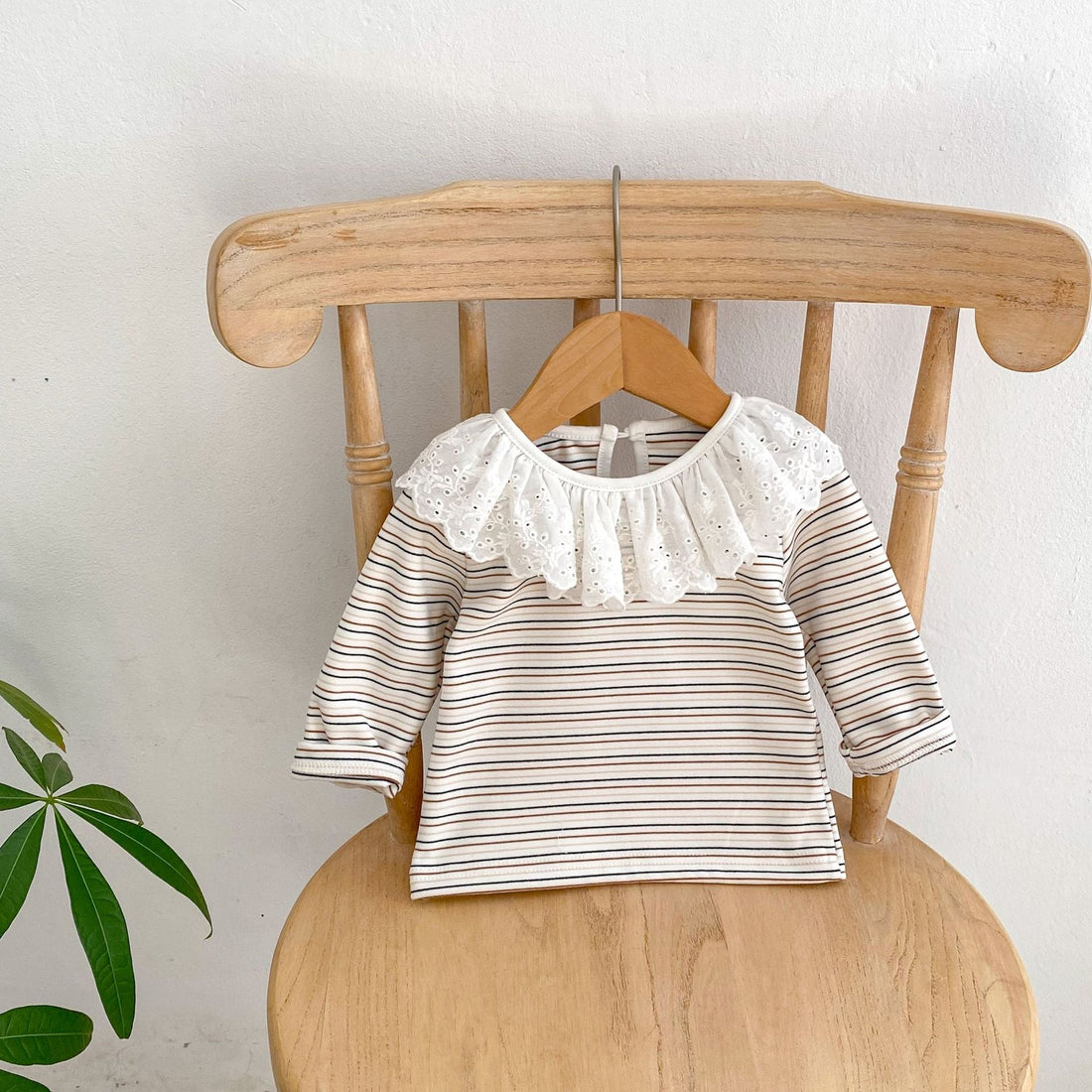 Autumn Striped Pattern Ruffle Neck Tops &amp; Onesies-1