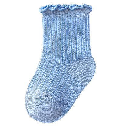 Baby Solid Color Mesh Breathable Ruffle Design Socks-2