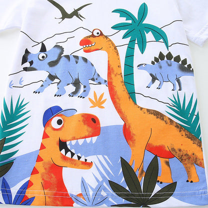 Summer Baby Kids Boys Dinosaurs Cartoon Print T-Shirt And Shorts Clothing Set-2