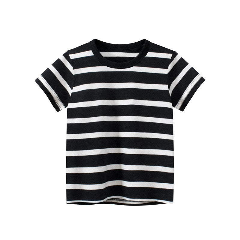 Baby Boy And Girl Striped Print Color Matching Design Short-Sleeved T-Shirt In Summer-2