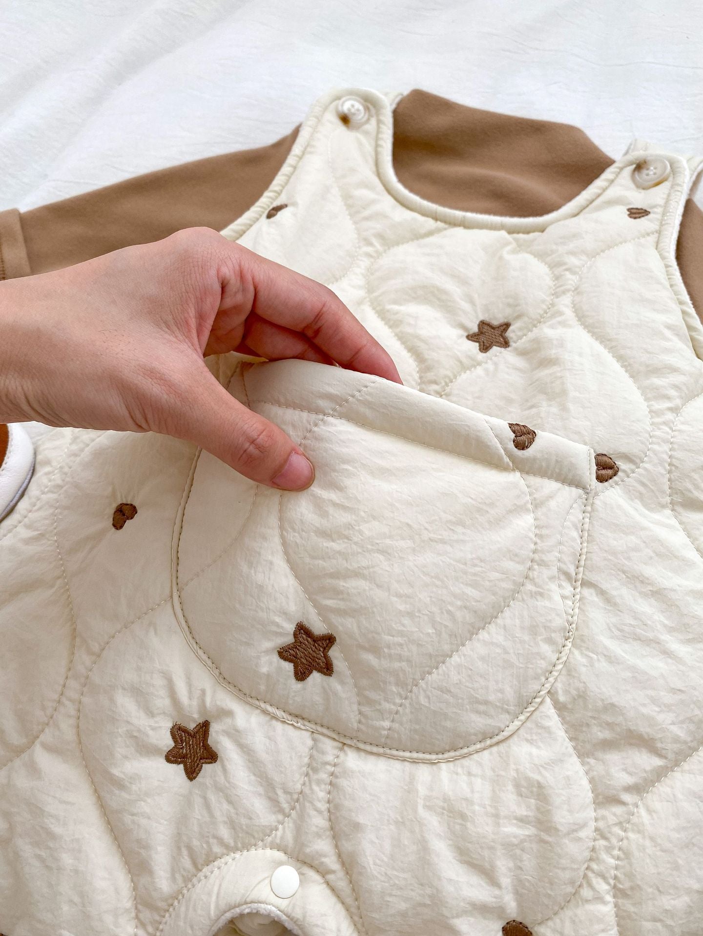 Infant Baby Star Embroidery Design Soft Cotton Fashion Overalls-3