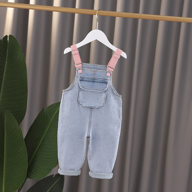 Baby Girl 3D Wing Patches Design Casual Denim Long Style Overall-1