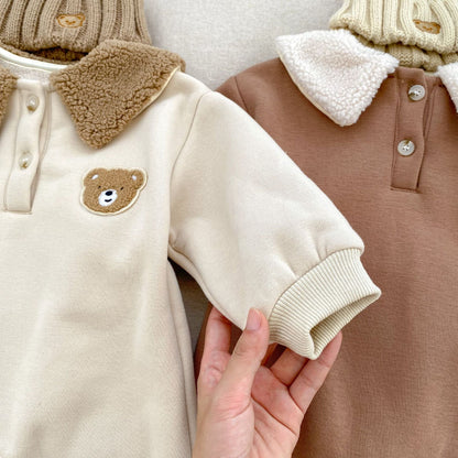 New Winter Baby Unisex Bear Head Design Thicken Long Sleeve Romper-4