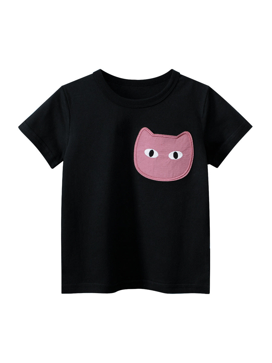 Cat Face Cartoon Pattern Girls’ T-Shirt In European And American Style For Summer-2