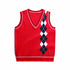 Boy And Girl Rhombus Pattern V-Neck College Style Sleeveless Vest Sweater-1