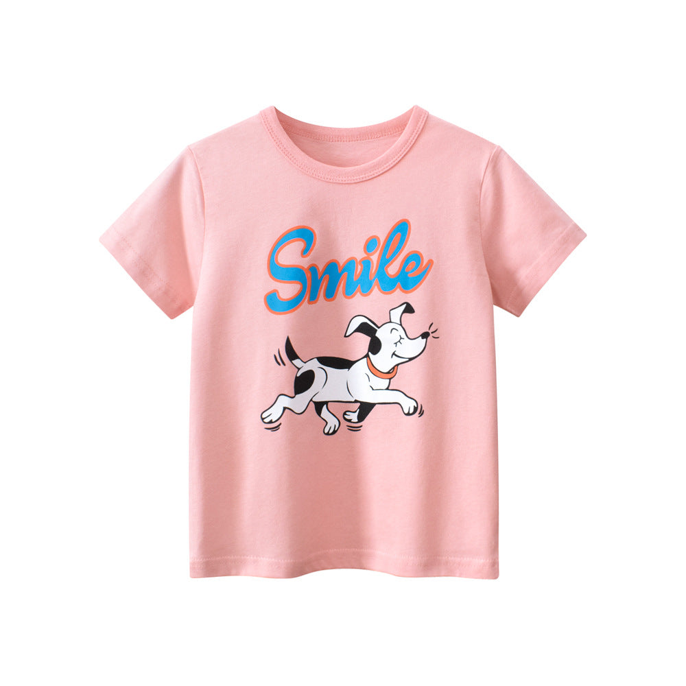 Smiling Dogs Cartoon Print Girls’ T-Shirt In European And American Style For Summer-2