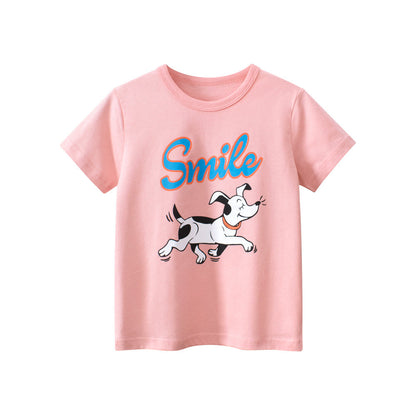 Smiling Dogs Cartoon Print Girls’ T-Shirt In European And American Style For Summer-2