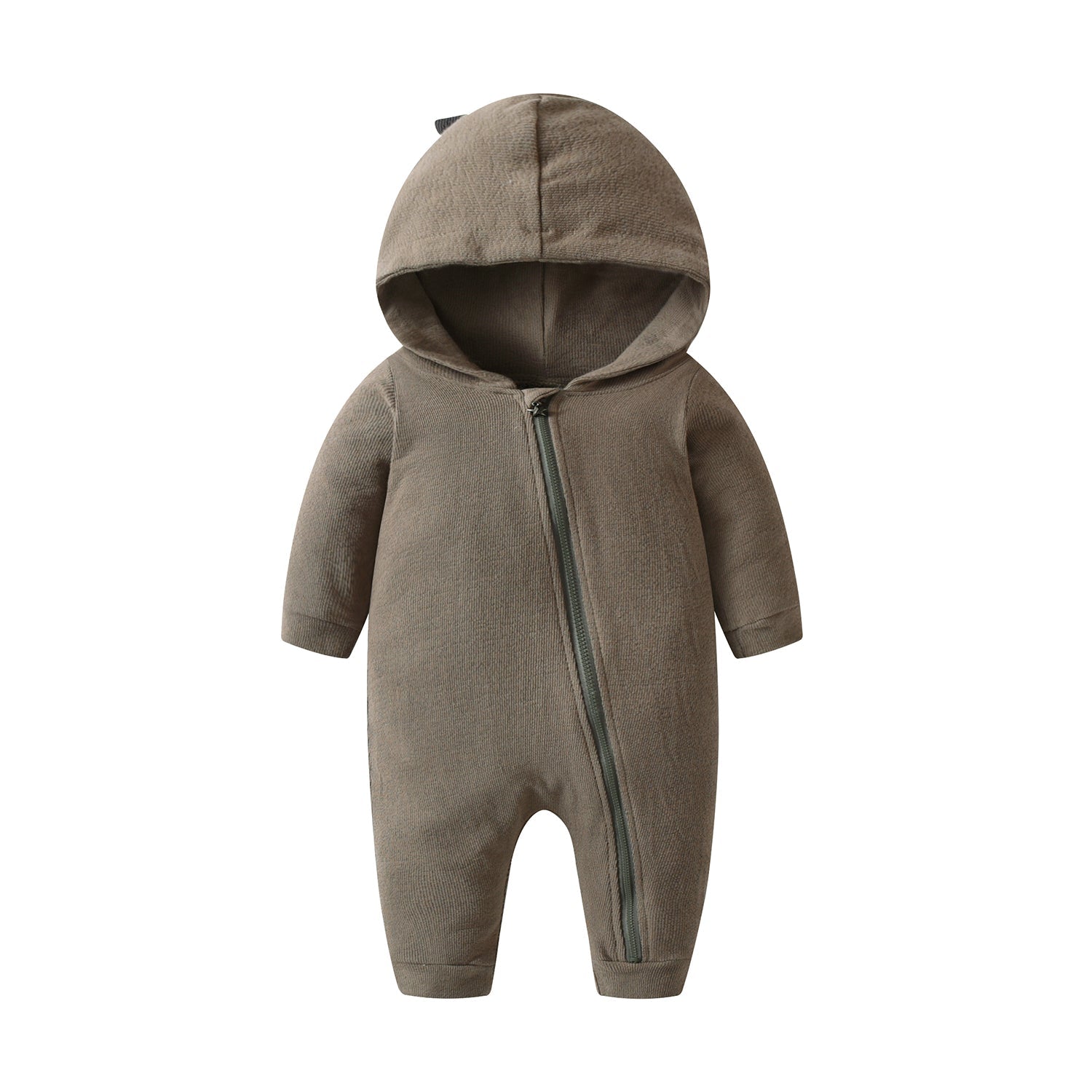 Baby Boy Solid Dinosaur Pattern Zip Design Hoodie Jumpsuit-1