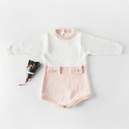 Baby Girl 1pcs Contrast Longsleeve Knit Bodysuit &amp; Cardigan 1-Pieces Sets-2