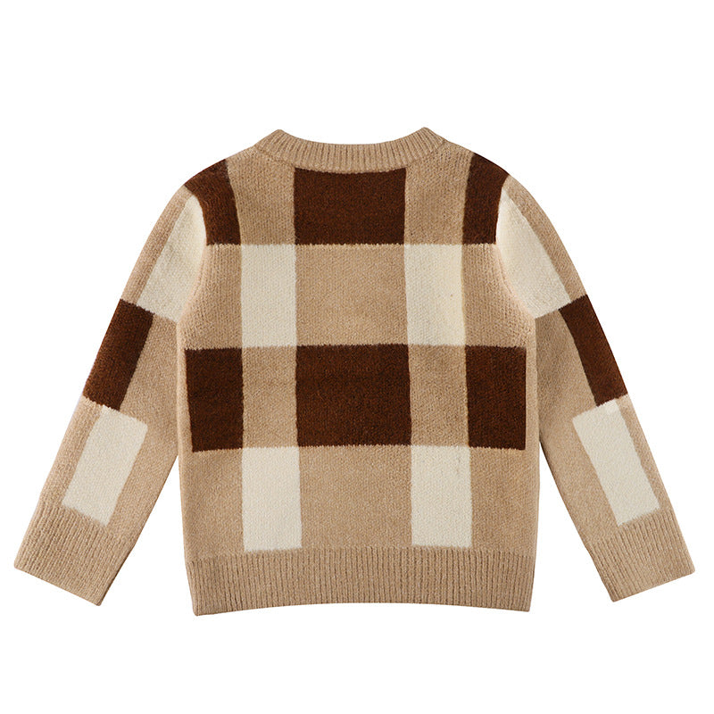 Baby Boy Plaid Graphic O-Neck Long Sleeves Western Classic Sweater-2