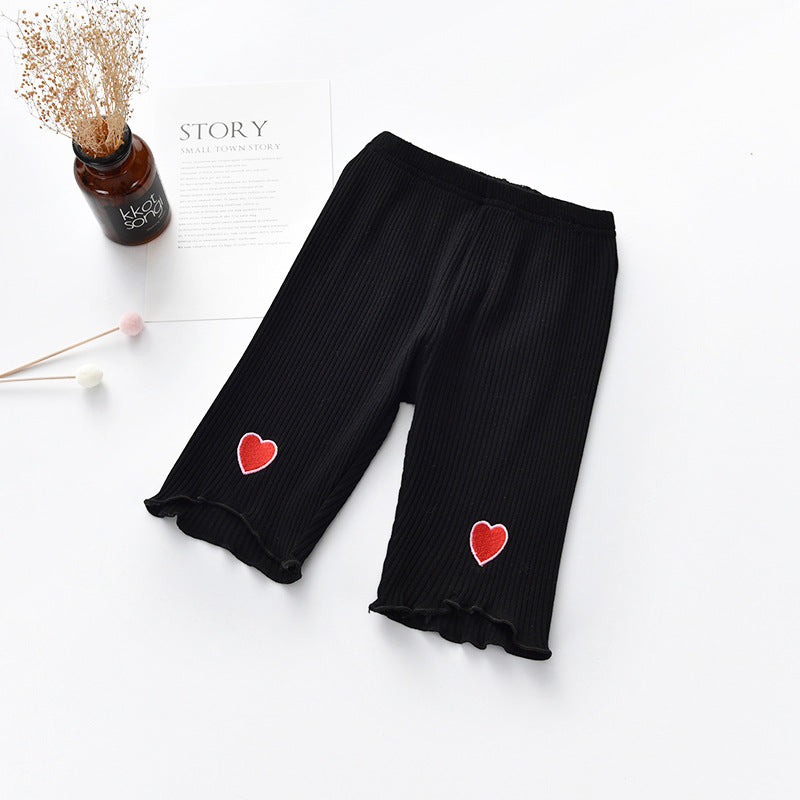 Summer Baby Girls Elastic Thin Breathable Heart Pattern Simple Cheap Pants-2