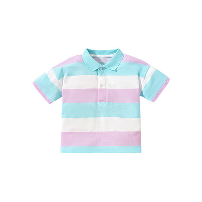 Baby Kids Boys Striped Short Sleeves Polo Shirt-2