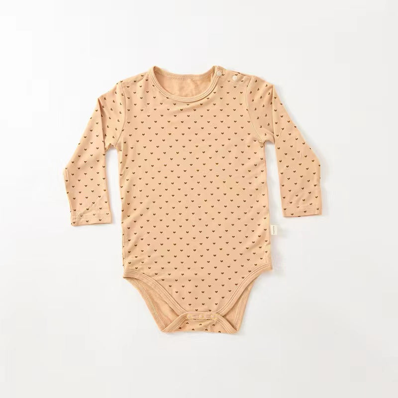 Baby Floral &amp; Heart Pattern Soft Cotton Long Sleeved Onesies-1