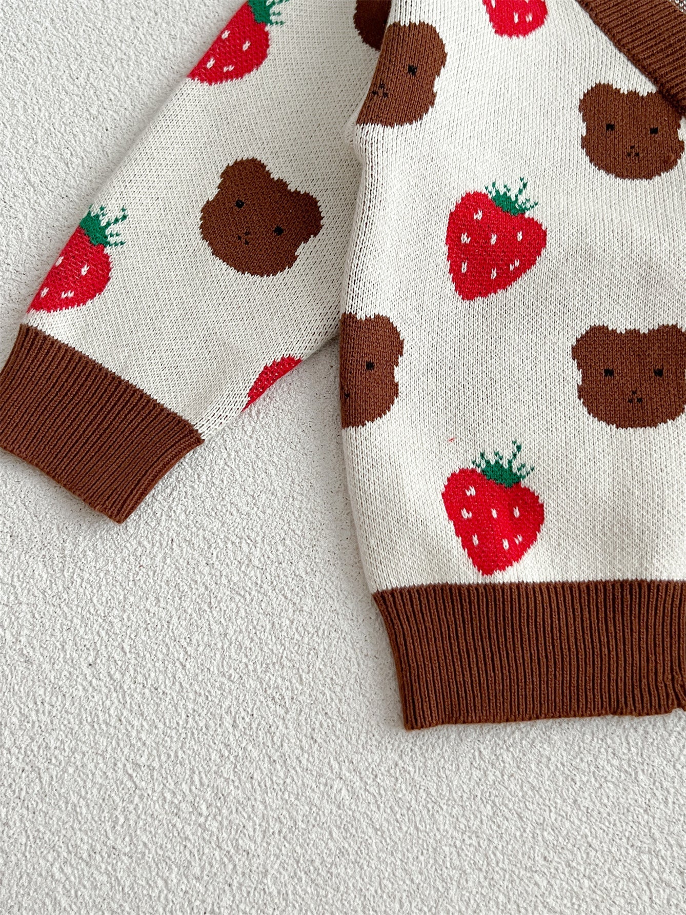 Baby Girls Cute Strawberry Combo Little Bear Head Long-Sleeved Cardigan-2