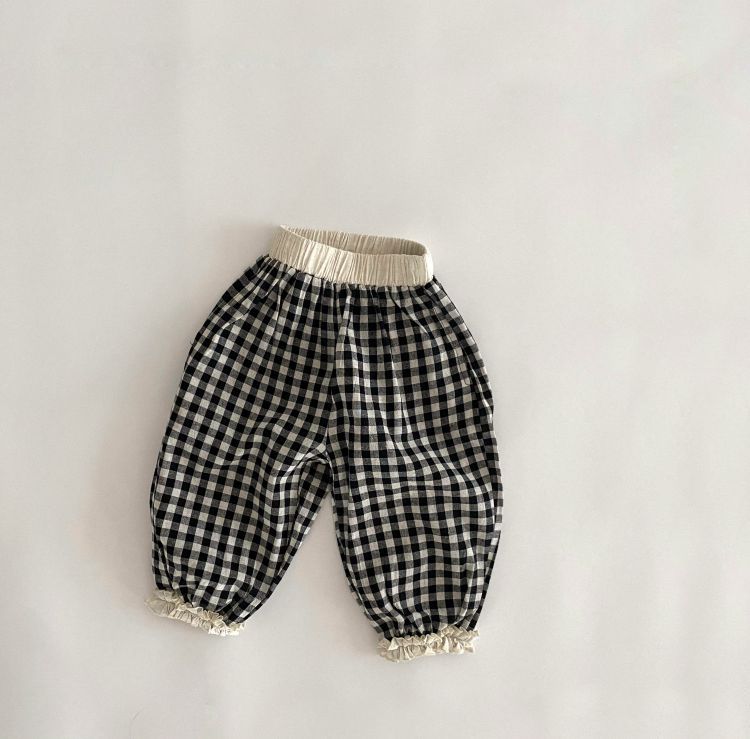 Baby Girl Plaid Patttern Lace Design Long Pants-2