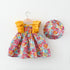 Baby Girl Flower Pattern Butterfly Sleeve Design Cute Dress With Hat-2