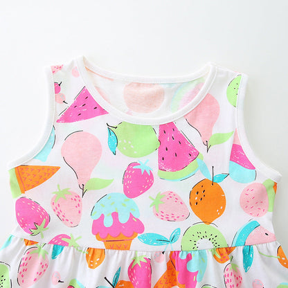 Summer New Arrival Girls’ Colorful Fruits Pattern Print Sleeveless Dress-2