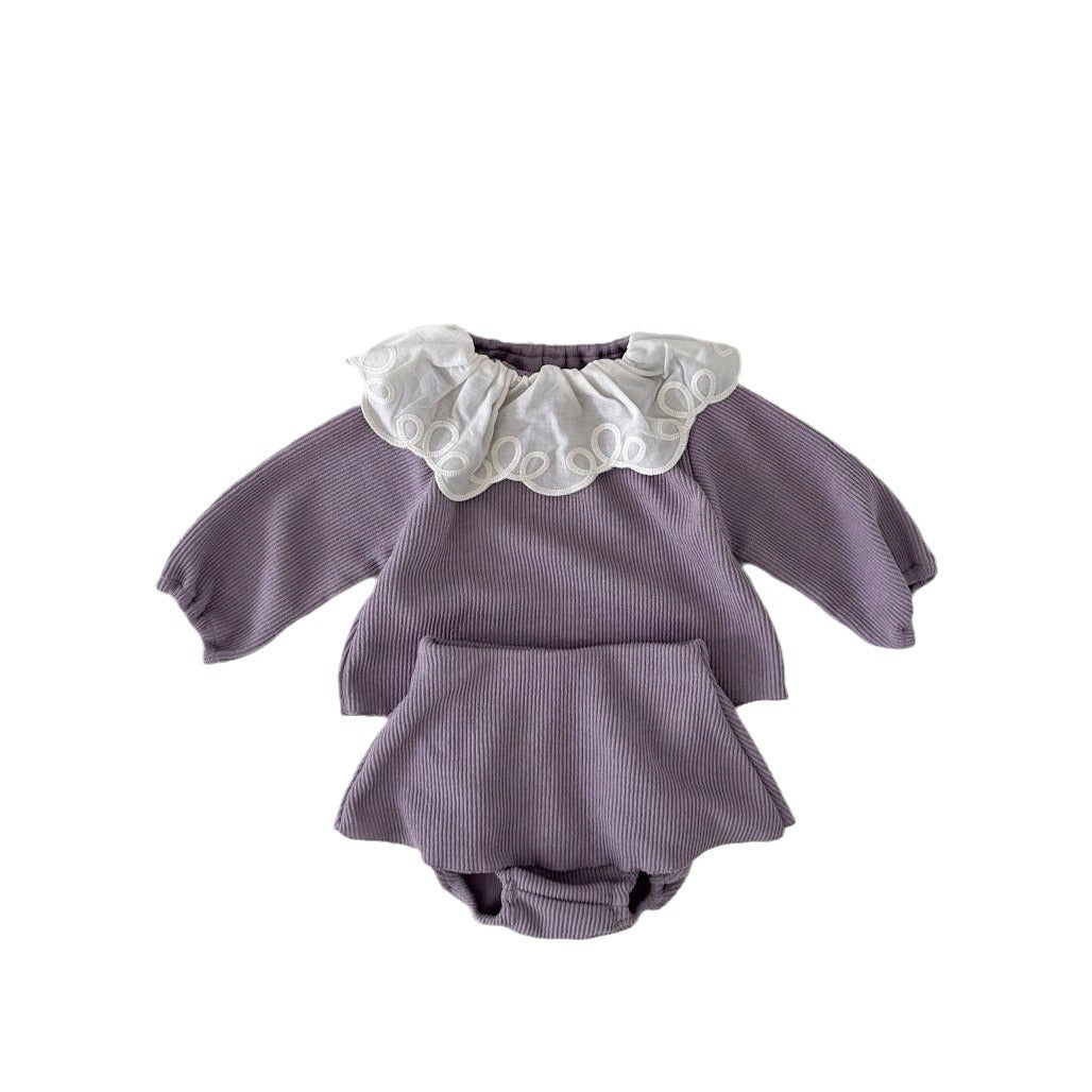 Baby Girl Laces Round Collars Long Sleeves Two Pieces Sets-5